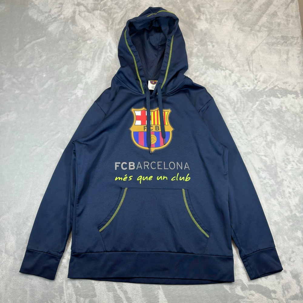 FC Barcelona Hoodie Mens Medium Navy Blue Mes Que Un Club Soccer Sweatshirt 0370